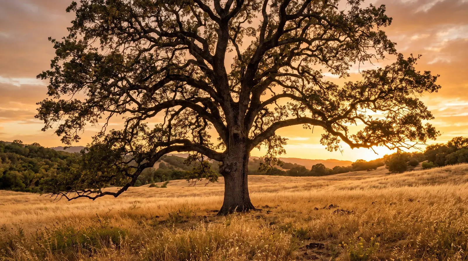 Large heritage valley oak being carefully pruned in a Sacramento-area yard.